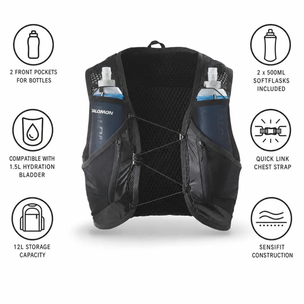 Gilet da trail Salomon Active Skin 12 Set Black Metal