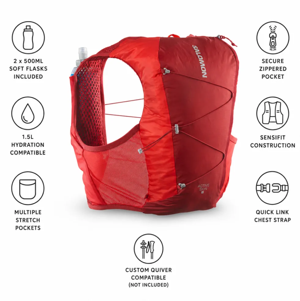 Gilet da trail Salomon Active Skin 8 Set Red Dahlia High Risk Red