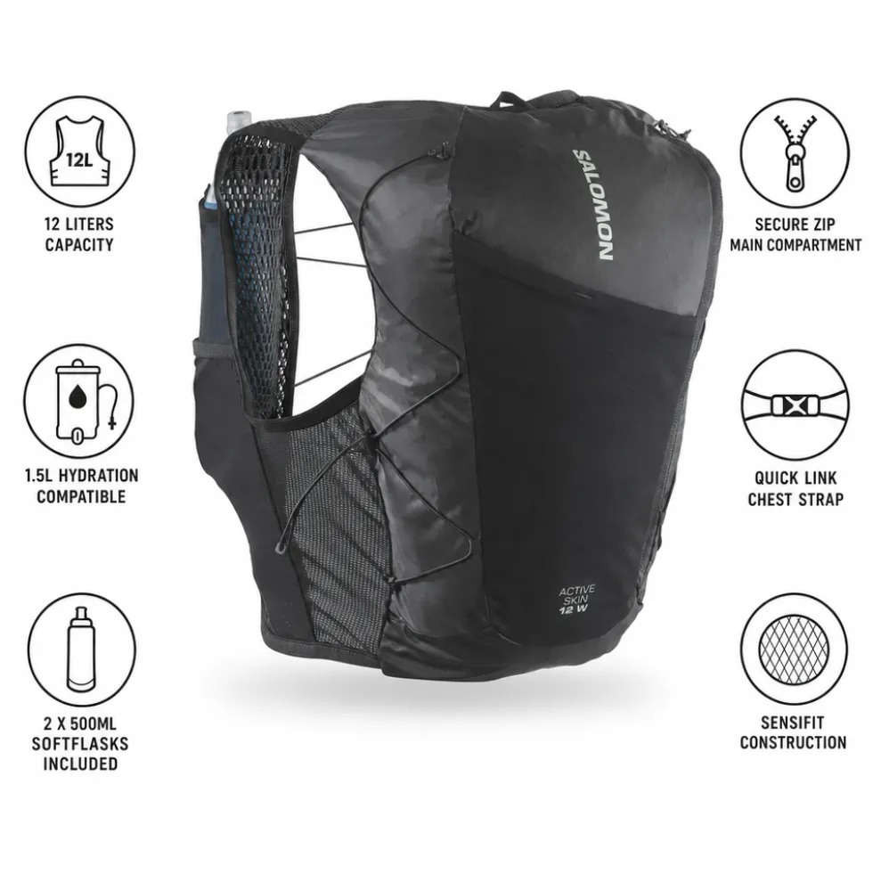 Gilet da trail Salomon Active Skin 12 Women Set Black Metal