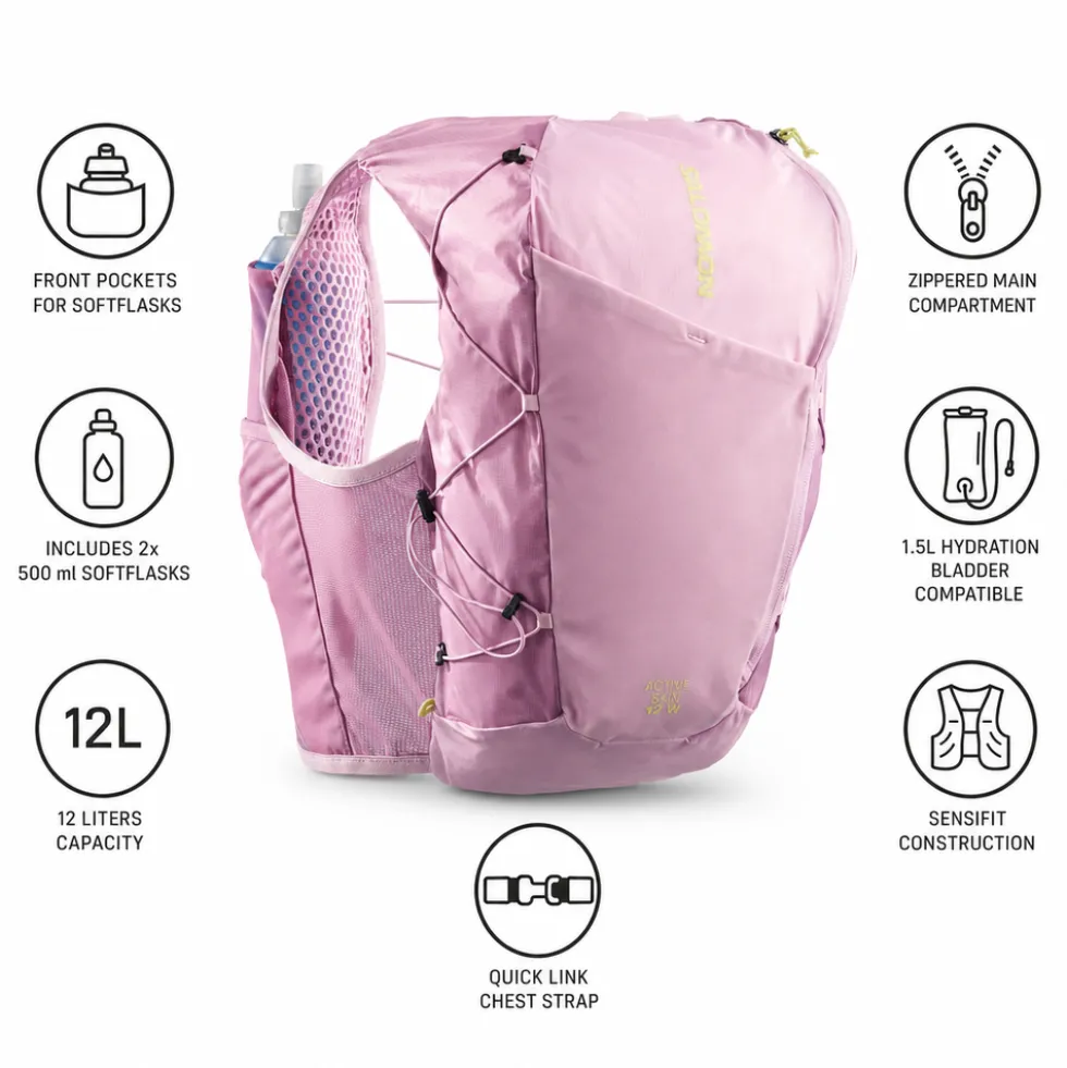 Gilet da trail Salomon Active Skin 12 Women Set Dawn Pink Dusky Orchid Butterly
