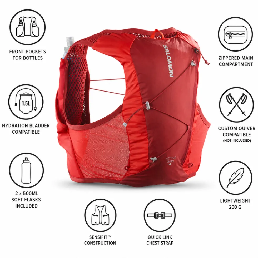 Gilet da trail Salomon Active Skin 4 Set Red Dahlia High Risk Red