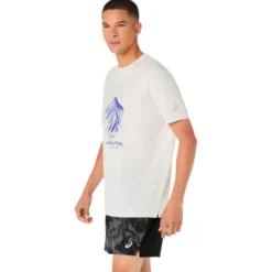 Maglietta da trail Asics Fujitrail Logo Short Sleeve Cream Colbalt Burst Cool Grey