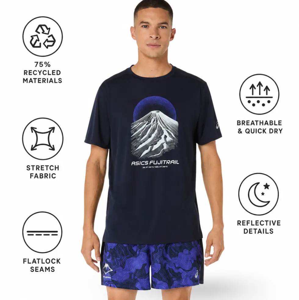 Maglietta da trail Asics Fujitrail Logo Short Sleeve Midnight Cobalt Burst Cool Grey