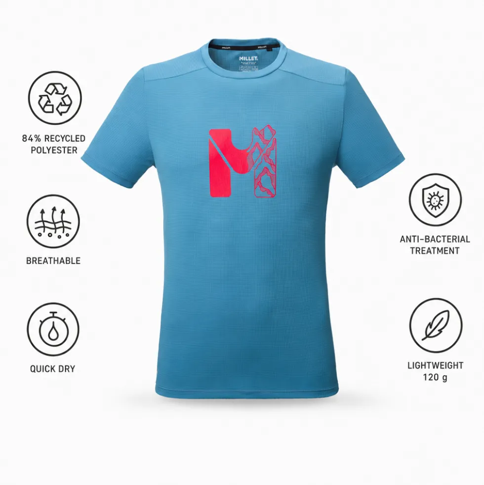 Maglietta da trekking Millet Kamet Map Short Sleeve Coronet Blue