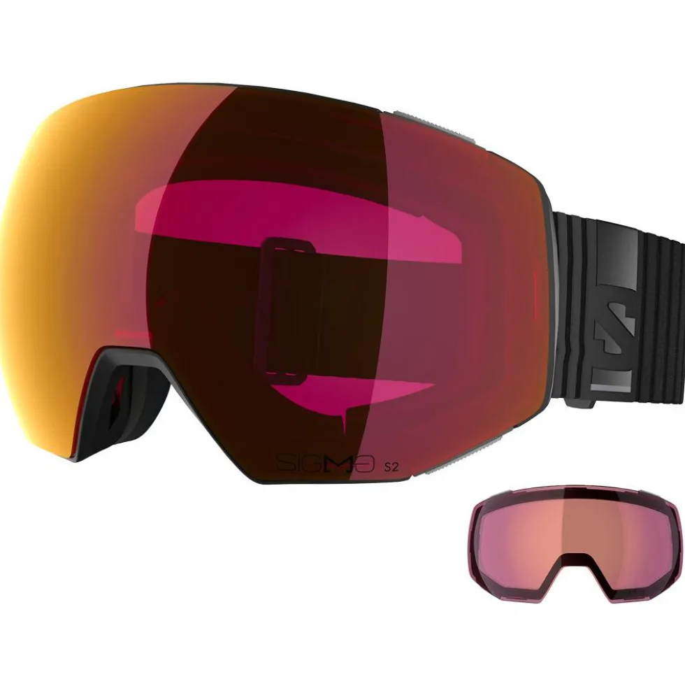 Maschera Salomon Radium Prime Black Sigma Poppy Red + Sigma Light Blue