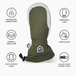 Moffole Hestra Army Leather Heli Ski Female Mitt Olive Offwhite