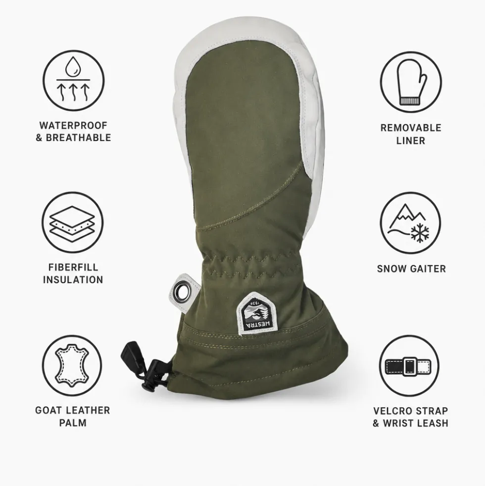 Moffole Hestra Army Leather Heli Ski Female Mitt Olive Offwhite