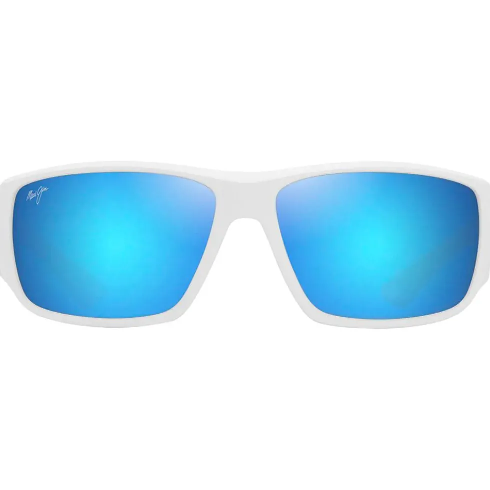 Occhiali da sole Maui Jim Keha Asian Fit Blanc Mat Bleu Hawaï Minéral SuperThin