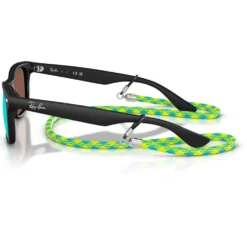 Occhiali da sole Ray Ban New Wayfarer Kids Polished Black Light Green Blue Mirror
