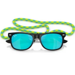 Occhiali da sole Ray Ban New Wayfarer Kids Polished Black Light Green Blue Mirror