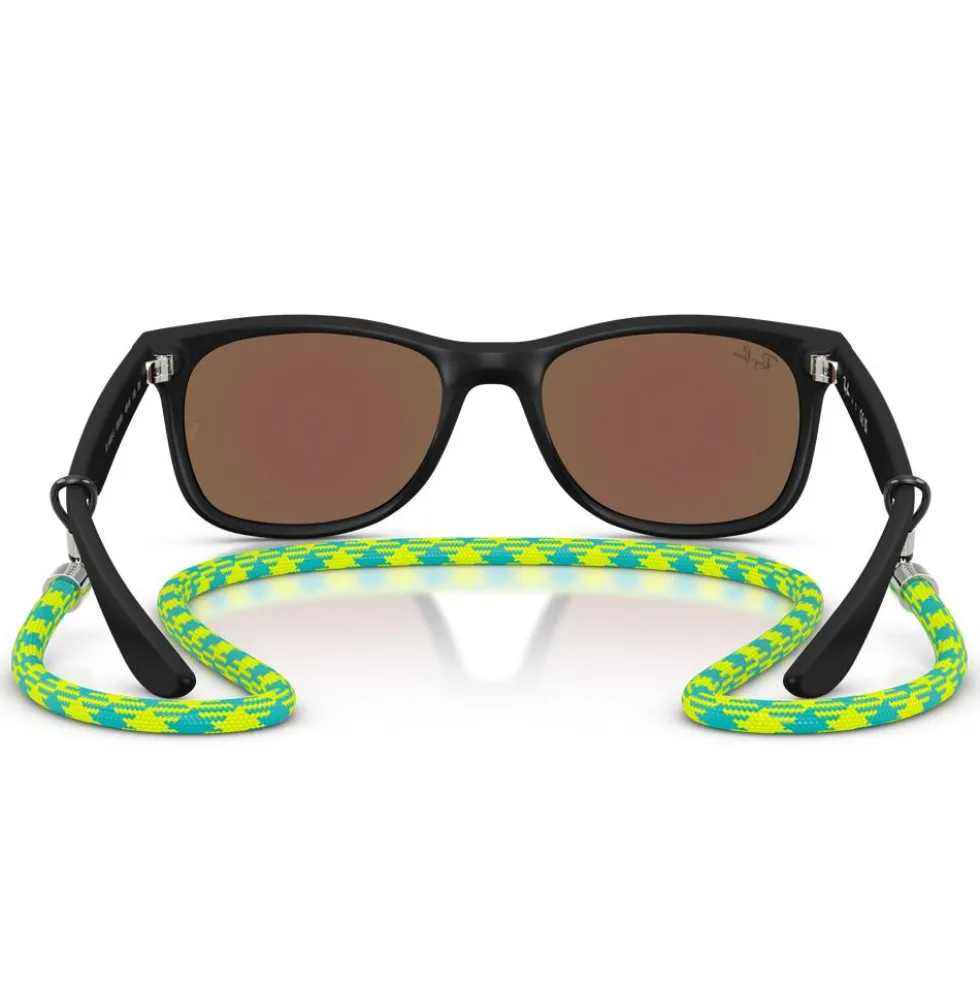 Occhiali da sole Ray Ban New Wayfarer Kids Polished Black Light Green Blue Mirror