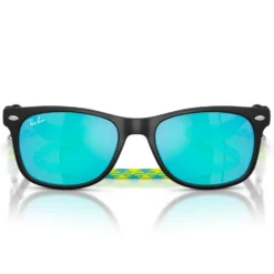 Occhiali da sole Ray Ban New Wayfarer Kids Polished Black Light Green Blue Mirror