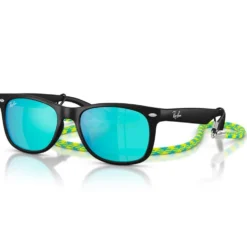 Occhiali da sole Ray Ban New Wayfarer Kids Polished Black Light Green Blue Mirror