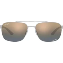Occhiali da sole Ray Ban RB3701 Polished Silver Chromance Blue Gold Polar