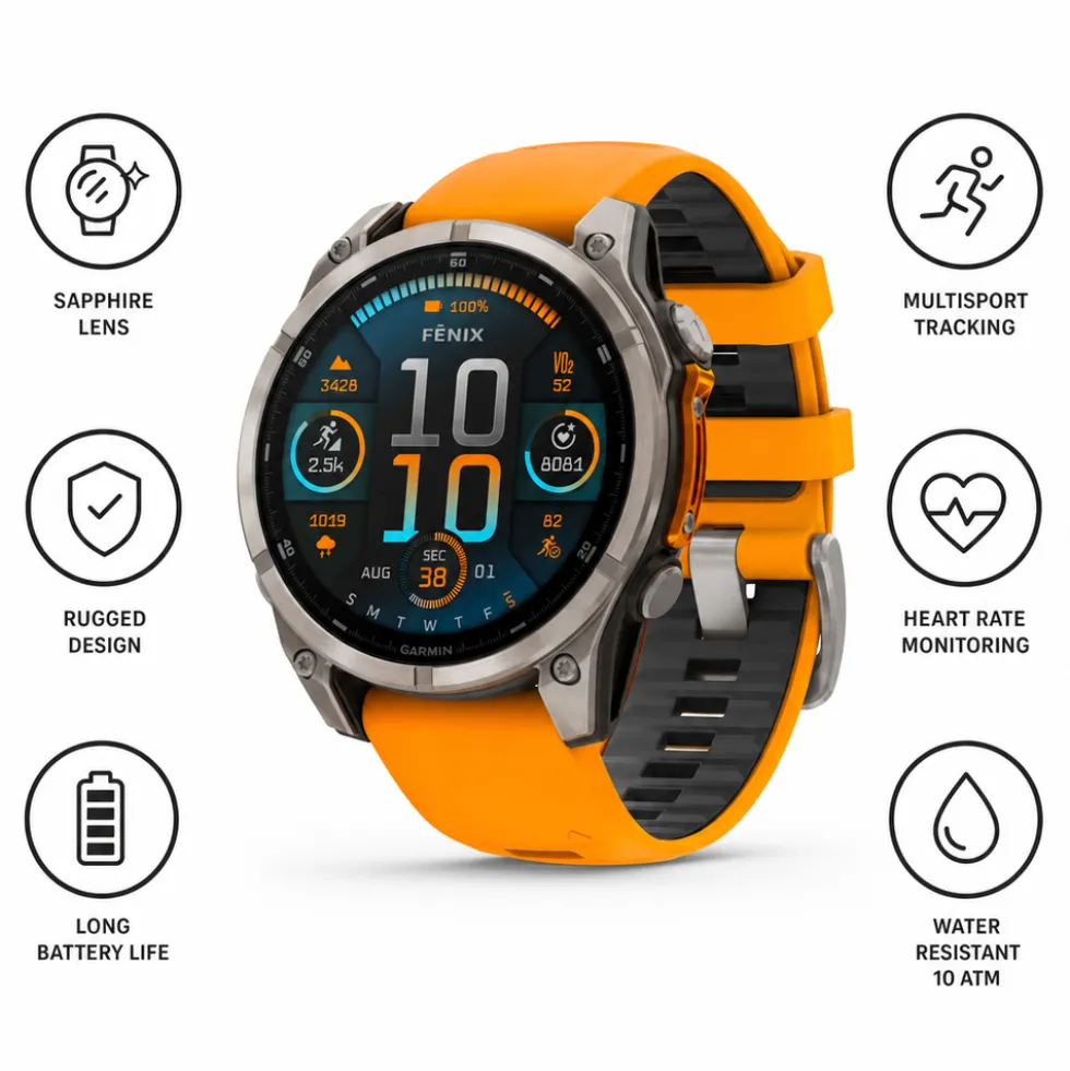 Orologi GPS Garmin Fenix 8 Amoled Sapphire Titanium Orange Graphite