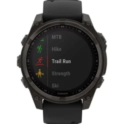 Orologi GPS Garmin Fenix 8 Solar Sapphire Titane Carbon Gray DLC Bracelet Silicone Noir Gris Galet