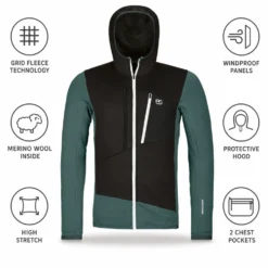Pile Ortovox Fleece Grid Hoody M Dark Arctic Grey