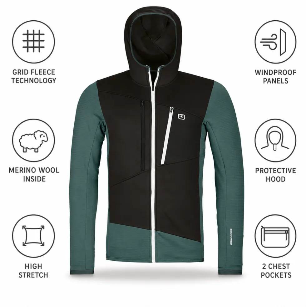 Pile Ortovox Fleece Grid Hoody M Dark Arctic Grey