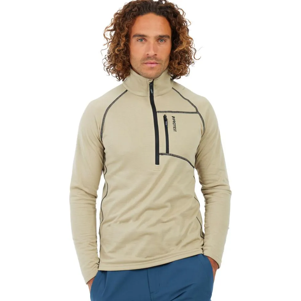 Pile Protest PrtRekody 1/4 Zip Active Top Bamboo Beige