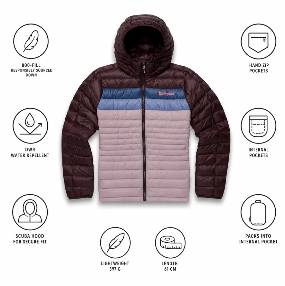 Piumino Cotopaxi Fuego Down Hooded Jacket W Coffee and Quartz