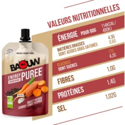 Purè Baouw Compotes Energétiques Bio 90g Patate Douce - Carotte - Poivre Timut