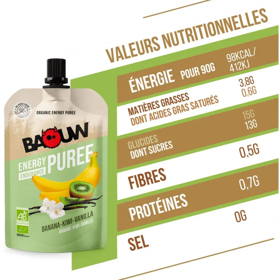 Purè Baouw Compotes Energétiques Bio 90g Banane - Kiwi - Vanille