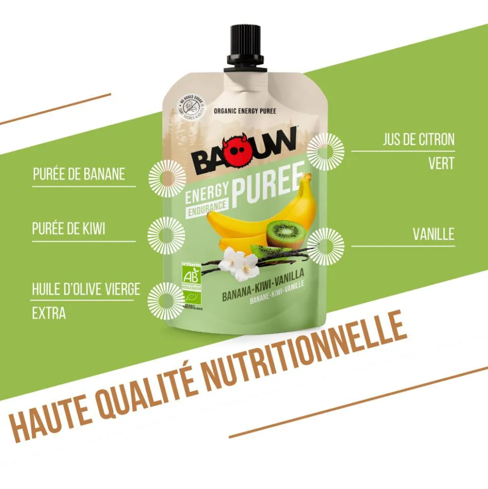 Purè Baouw Compotes Energétiques Bio 90g Banane - Kiwi - Vanille