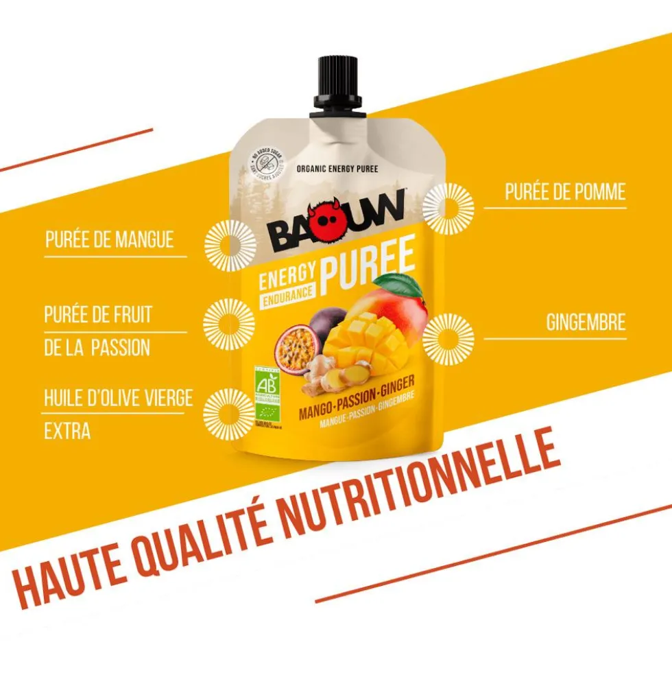 Purè Baouw Compotes Energétiques Bio 90g Mangue - Passion - Gingembre
