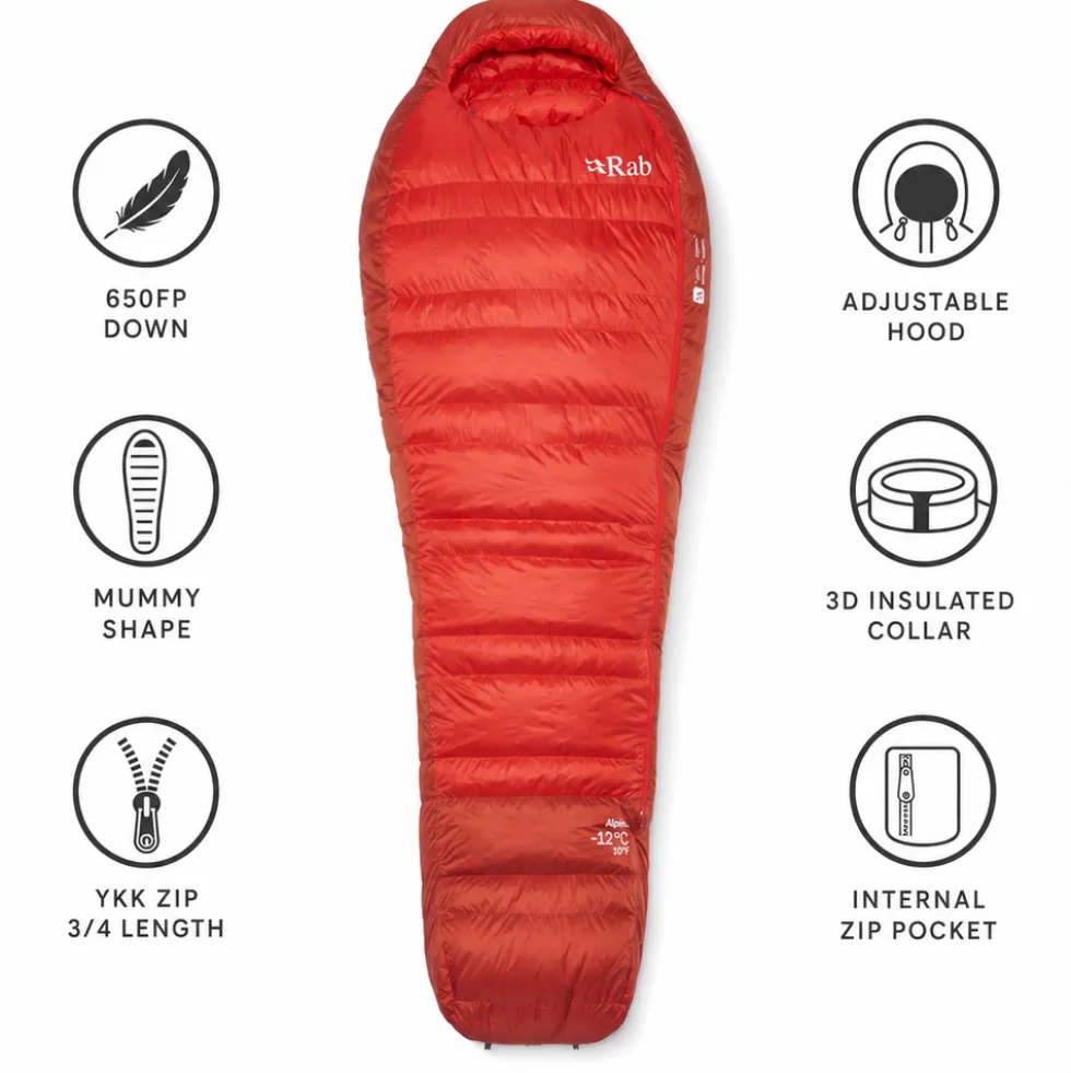 Sacchi a pelo RAB Alpine -12C / 10F Dark Horizon Tuscan Red
