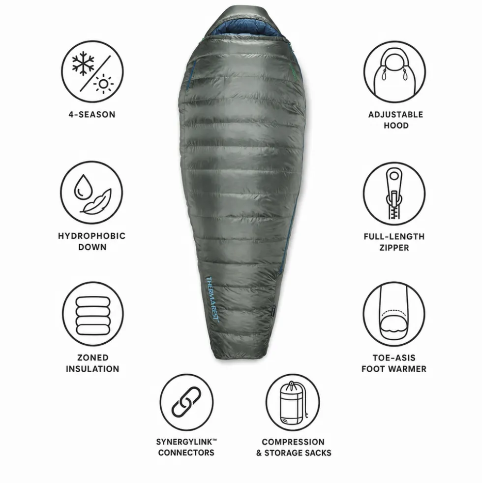 Sacchi a pelo Thermarest Questar 0°F/-18°C Regular Balsam Blue