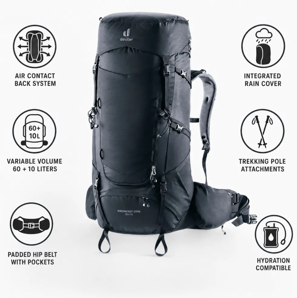 Zaino Deuter Aircontact Core 60+10 Black