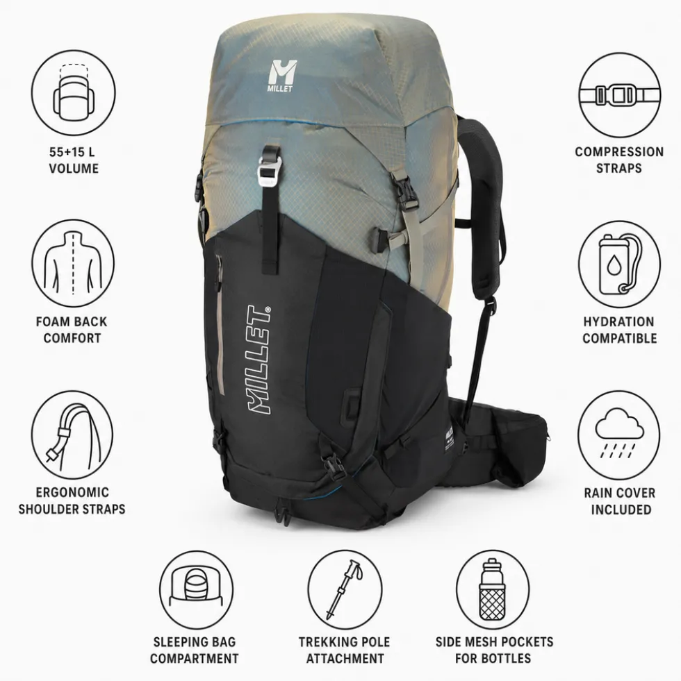 Zaino Millet Ubic 55+15 E-Black Sand