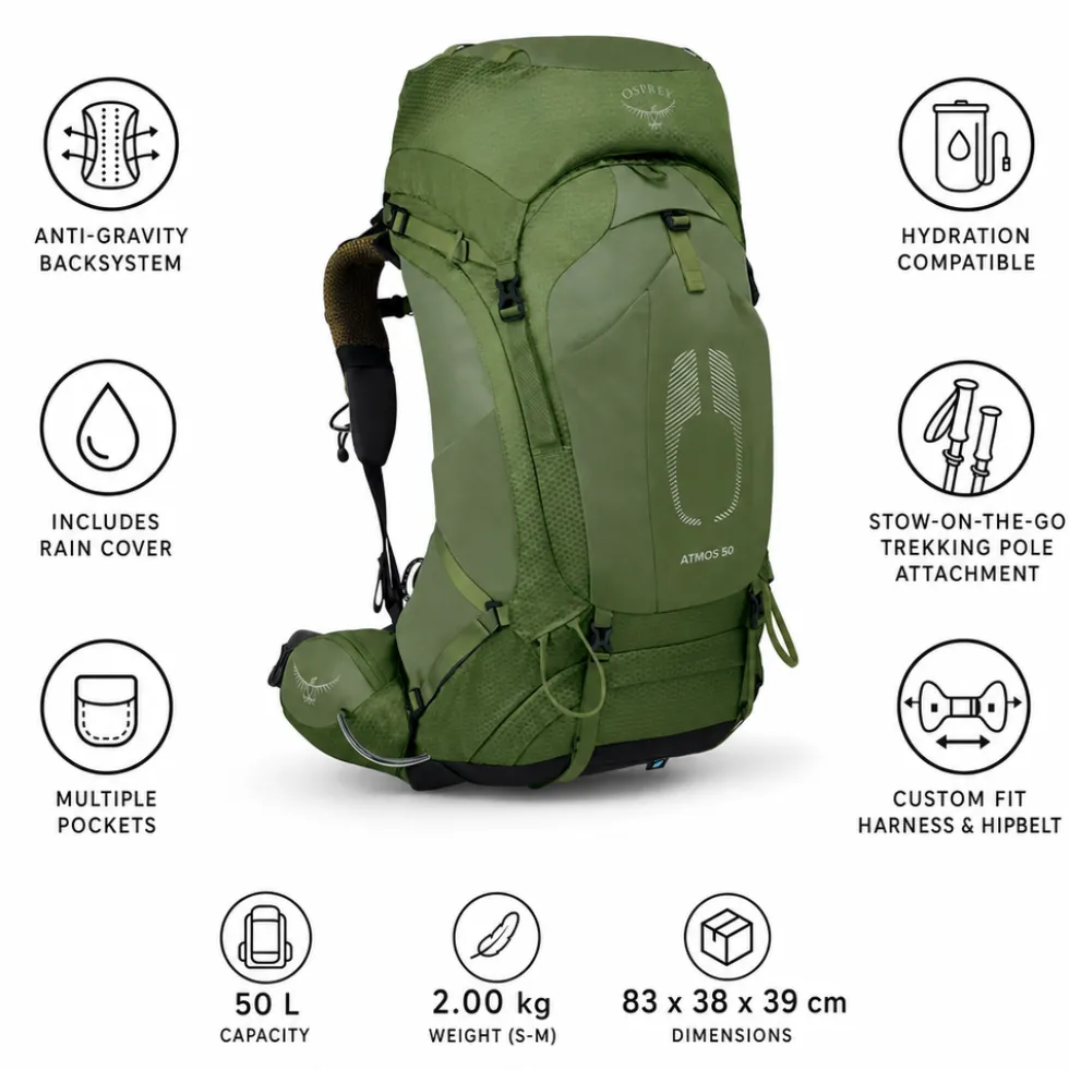 Zaino Osprey Atmos Ag 50 Mythical Green