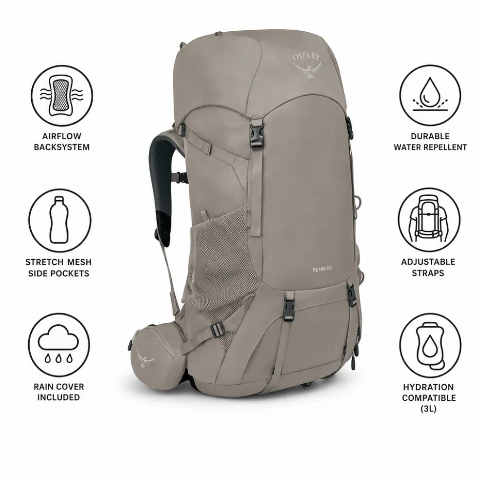 Zaino Osprey Renn 65 Pediment Grey Linen Tan