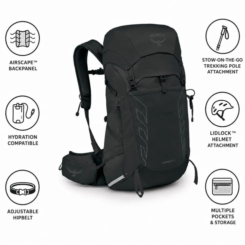 Zaino Osprey Tempest 33 Black Coal Grey