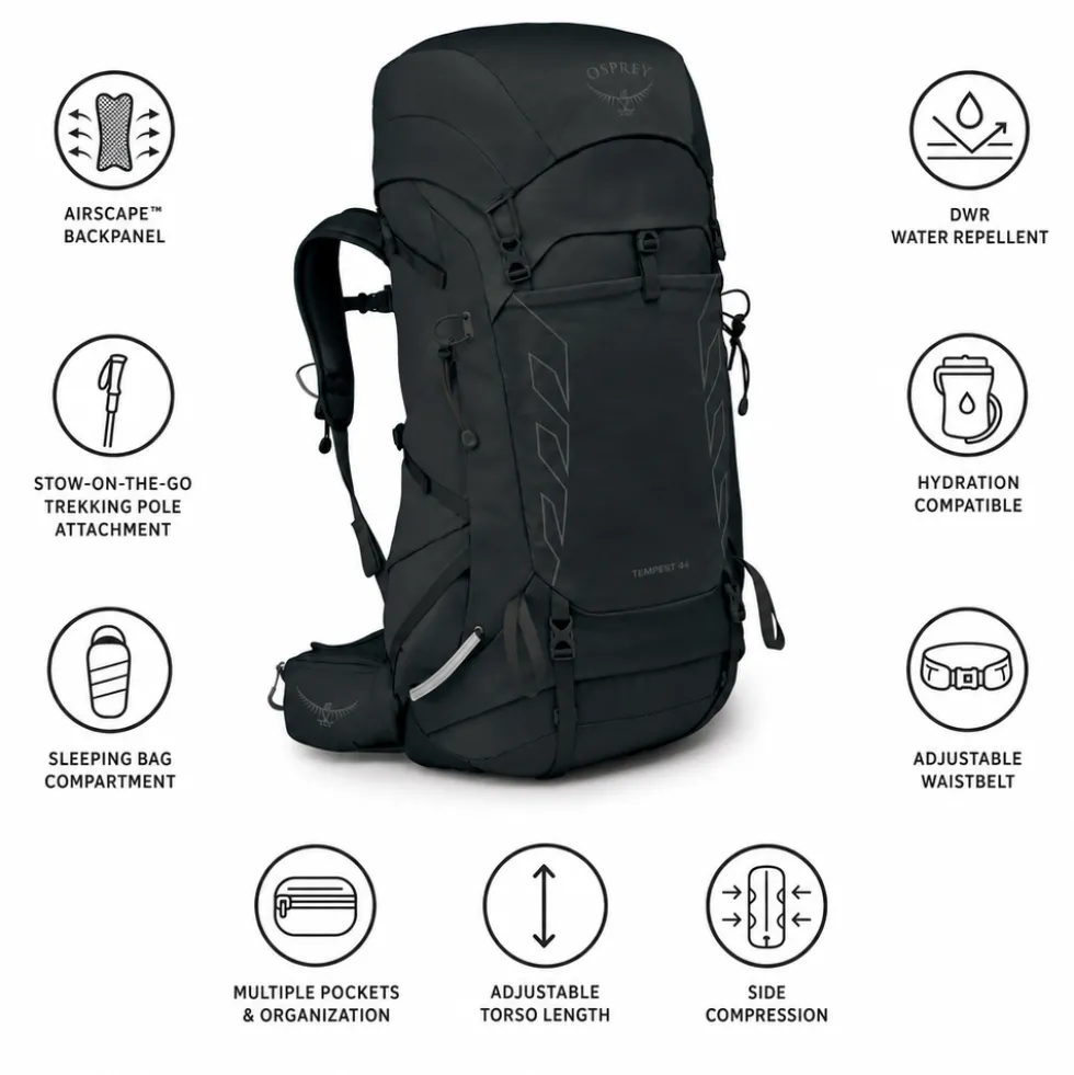 Zaino Osprey Tempest 44 Black Coal Grey